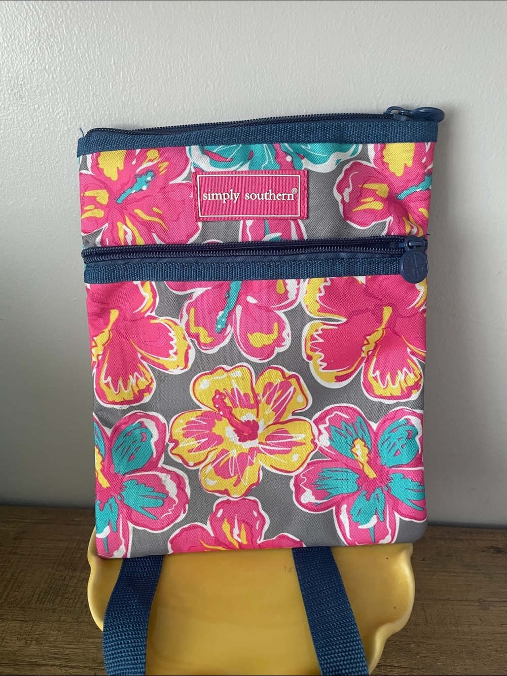 Simply Southern Pink Teal Yellow Floral Crossbody Pouch
